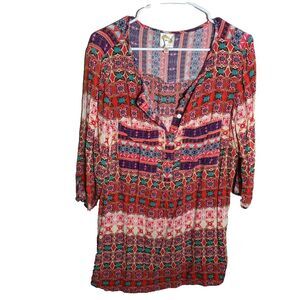 Fig & Flower Blouse Women's 1X V-Neck Popover Short Sleeve Printed Top